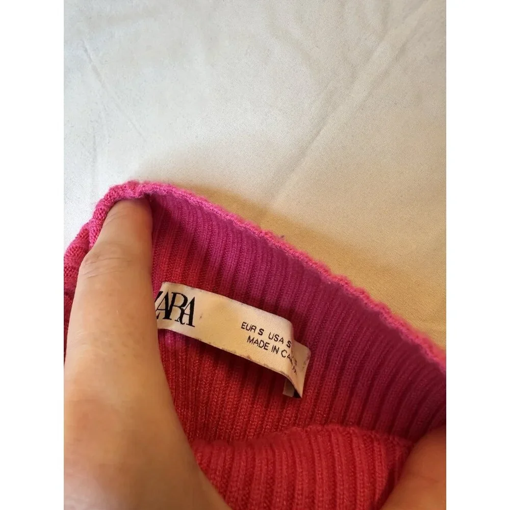 Zara color block turtleneck sweater Pink Black Ribbed Small - Picture 4 of 6